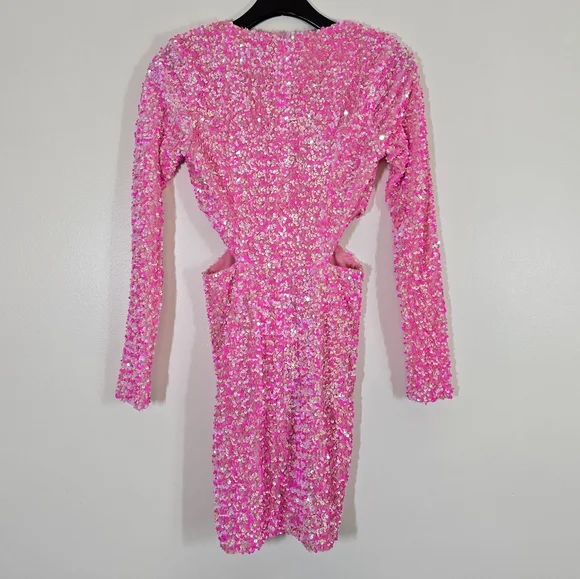 Petal + Pup Kelly Long Sleeve Sequin Mini Dress Pink Berry Small - Picture 6 of 10
